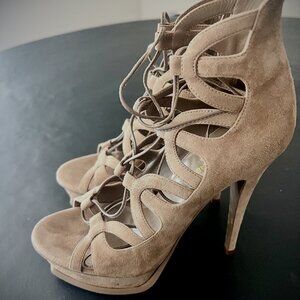 YSL Tribute Lace-Up Platform Gladiator Heels 38